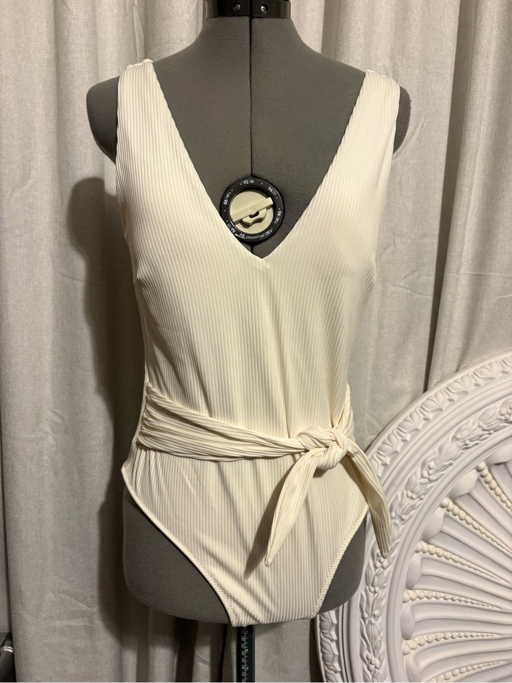 H&M Swim | H&M Ribbed Plunge V Neck Tie Waist One Piece Swimsuit